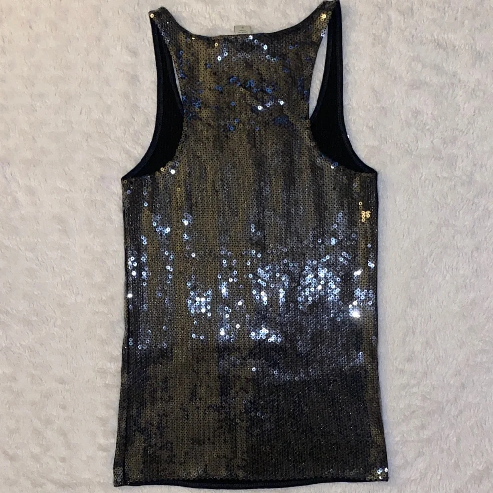 White + Warren Indie Sleeze Mob Wife Black and Silver Sequin Stretchy Tank Top - Picture 4 of 5